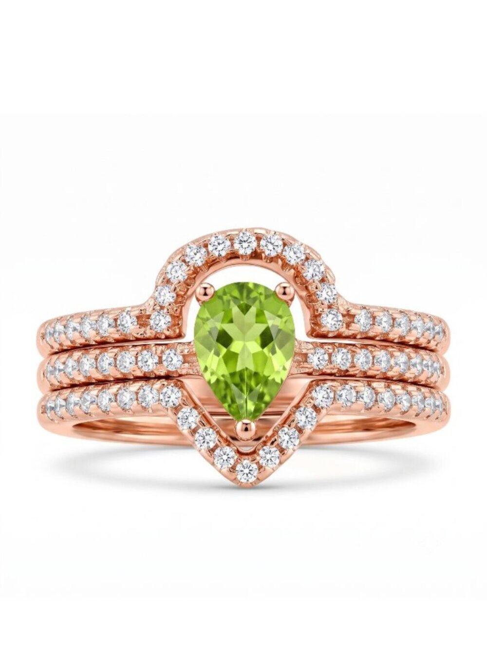 Charmed Aroma Rose Gold ring with green Peridot, size 7, 925 Sterling Silver